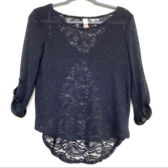 NWT No Boundaries high/low shirt. BLACK roll cuff sleeve Size S (3-5) lace back - Picture 10 of 10